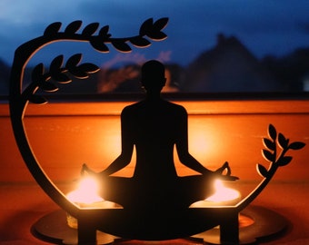 Méditation Yoga Cadeaux I Tealight Tealight Support en bois MDF laqué noir I Idée cadeau anniversaire - Noël