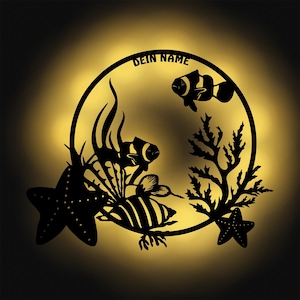 LED Sea Underwater World Wooden Wall Lamp Night Light Sleep Light Personalized with Name | Birthday Gift Idea | Battery Operated