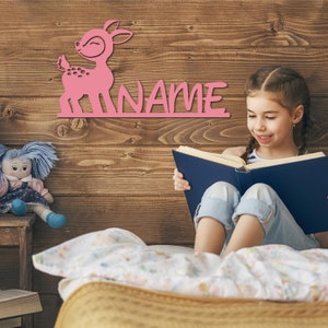 LED baby deer wooden wall lamp wall lamp children's lamp personalized with name I gift for boys & girls I battery operated image 4