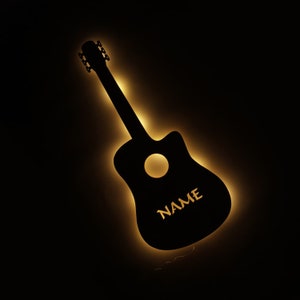 LED Acoustic Guitar Wall Lamp Decoration Light Personalized with Name I Gift Gift Idea for Adults & Musicians I Battery Operation