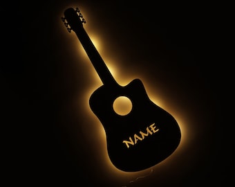 LED acoustic guitar wall lamp decorative light personalized with name I gift idea for adults & musicians I battery operated