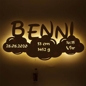 Birth Gifts Gifts for Birth for Girls & Boys Night Light Personalized with Name I Wood Cloud I Battery Operation