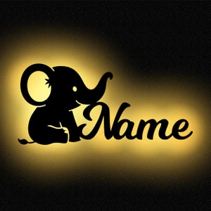 Wall Lamp Children's Room Elephant Personalized with Name I LED Elephant Wall Lamp Wooden Battery Operated for Young Girls Baby