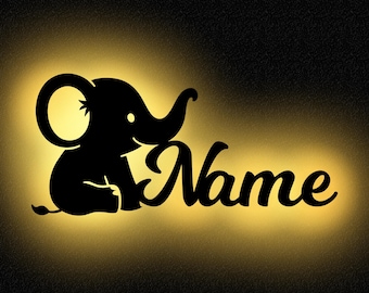 Wall lamp children's room elephant personalized with name I LED elephant wall lamp wood battery operated for boy girl baby