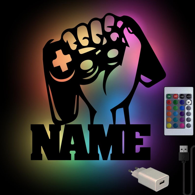 Geschenke für Gamer Männer Jungs Wand Lampe personalisiert mit Namen I Zocker Geschenk zum Geburtstag Weihnachten Party I Batterie Bild 7