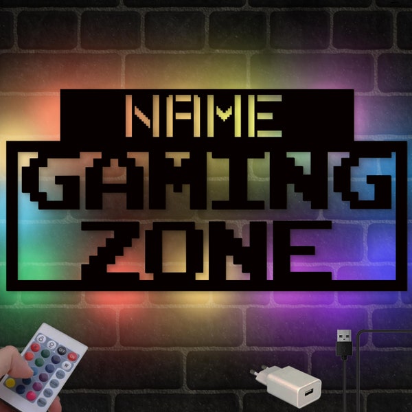 Gamingzone Gamer Zubehör Zimmer + Name I 15 Farben LED USB + Fernbedienung + Netzteil