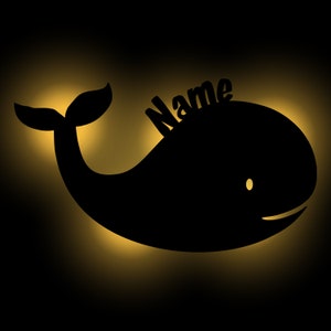LED whale decoration wall lamp night light slumber light personalized with name I gift for children & adults I battery operated