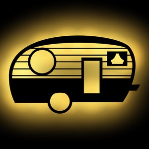 LED Camping Wohnwagen Holz Deko Zimmer Wand Licht I Wanddeko Geschenke Geschenkartikel für Camper I Batteriebetrieb