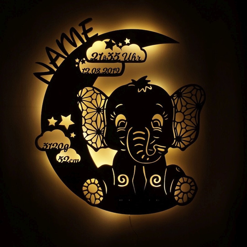 Veilleuse personnalisée bébé lampe murale en bois lune avec nom I cadeau pour la naissance baptême pour garçon & fille I fonctionne sur batterie image 1