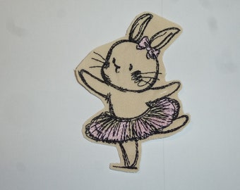 Hase Rabbit Bunny Aufnäher aufbügeln 9,5 x 6,5 cm Patch Flicken Ballett