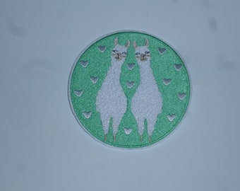 2 Lamas cute Lama Aufnäher z.bügeln 9,5 cm gestickt Patch Applikation Schultüte