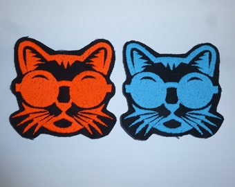 2er Set Cool Cat Katze nachtleuchtend Aufnäher aufbügeln 6x6 cm Patch Flicken