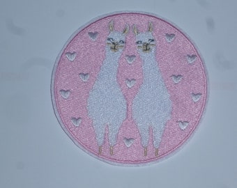 2 Lamas cute Lama Aufnäher z.bügeln 9,5 cm gestickt Patch Applikation Schultüte