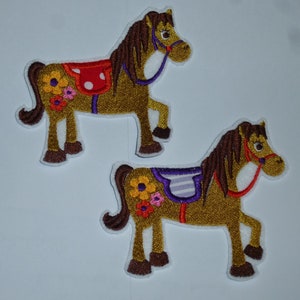 2er Set Pferd Pony Button Aufnäher Bügelbild ca. 10 x 9,5 cm Patch zum aufbügeln Flicken Hosenflicken