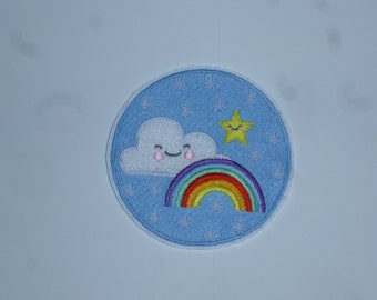 Regenbogen Wolke Stern Aufnäher z.bügeln 9,5 cm gestickt Patch Applikation Schultüte