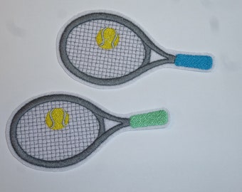 2er Set Tennisschläger Tennis Ball Hosenflicken Aufnäher Bügelbild ca. 10 x 5 cm Patch zum aufbügeln Flicken