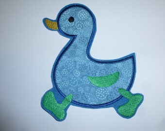 große Ente Button Aufnäher Bügelbild ca. 15 x 12 cm Patch zum aufbügeln Flicken