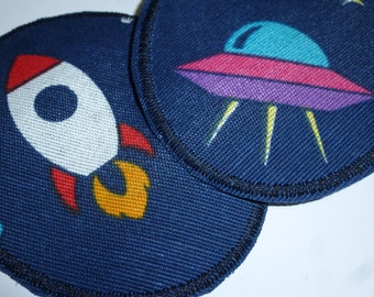 2 er Set Astronaut Rakete Weltall Hosenflicken Aufnäher Bügelbild ca. 10,5 x 8,5 cm Patch zum aufbügeln Flicken