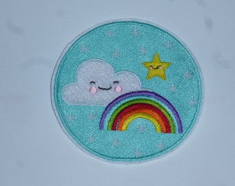 Regenbogen Wolke Stern Aufnäher z.bügeln 9,5 cm gestickt Patch Applikation Schultüte