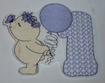 1 Große Geburtstagszahl lila Teddy Bär Aufnäher Bügelbild 11x12 cm hoch Patch zum aufbügeln Flicken