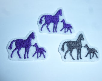 3er Set Pferd mit Fohlen Mini Hosenflicken Aufnäher Bügelbild ca. 3,5x4 cm Patch zum aufbügeln Flicken