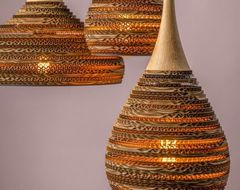 Hängelampe aus Pappe und Eichenholz - CONE S WOOD