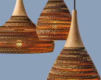 Hängelampe aus Pappe und Eichenholz - CONE XS WOOD