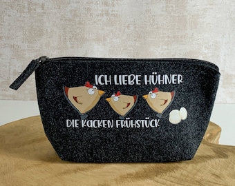 Geschenk für Hühnerfreunde | Kosmetiktasche | kleine Kulturtasche | kleine Tasche | Täschchen mit Hühnern und verschiedenen Sprüchen