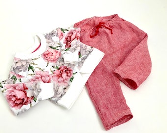 Set Babykleidung Baby Mädchen Langarmshirt plus Leinenhose Größe 80 86 versandfertig