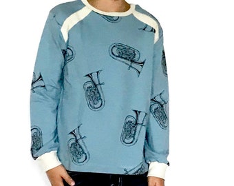 Chemise à manches longues Sweat Young Music Blue Boy Shirt Sweater Summer Sweat Tuba 104 110