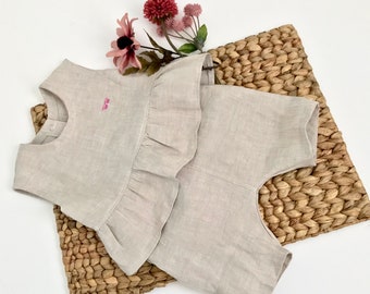 Linen baby set blouse plus pants size 80/86 ready to ship
