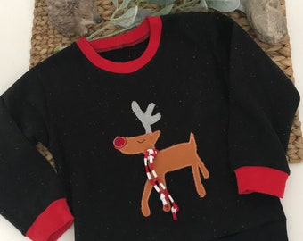 Sweatshirt Shirt Baby Kind 110/116 Winter-Weihnachtspullover bestickt versandfertig