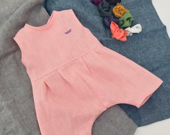 Baby child romper overall made of linen 56 62 pink unique