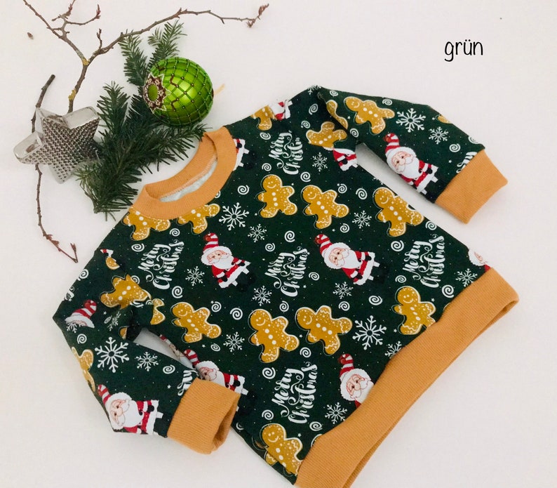 Sweatshirt Pullover Shirt Baby Kind 62-110 Weihnachtspullover Lebkuchen grün