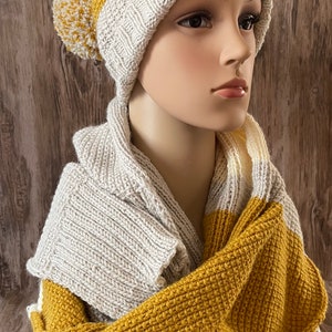 Scarf, wide scarf, warm scarf, winter scarf, beige, mustard yellow