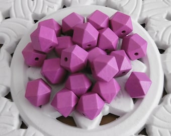 6 Fuchsia Holzkugel Hexagon 20  mm