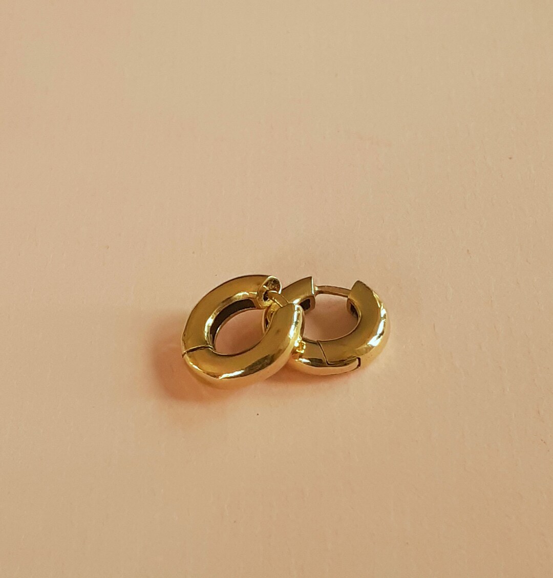 Sporty Hoop Earrings in Yellow Gold Shiny Polished Simple Etsy