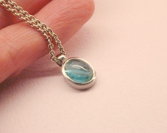Collana Ciondolo Rettangolare Luckyshine Con Tormalina Blu E Argento – Vintage
