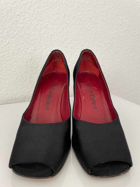 Vintage 90s YSL Silk Satin Peep Toe Pump - image 2