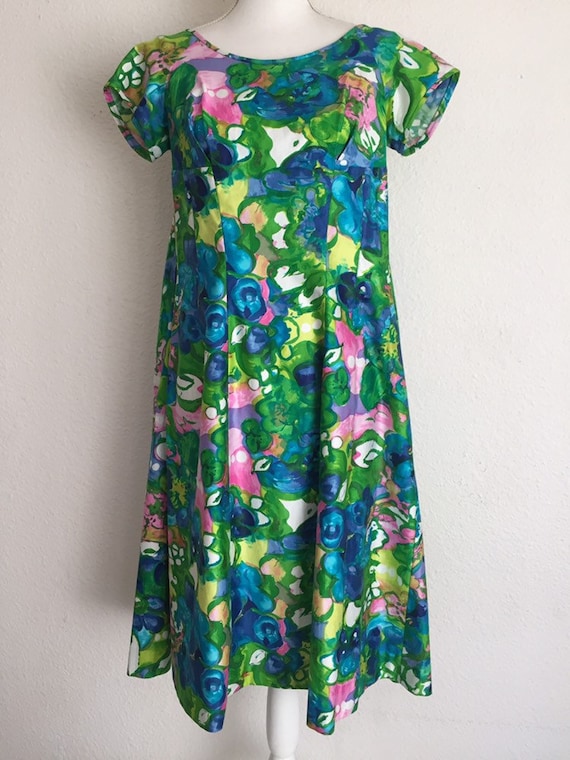 Vintage 70s Kiyomi Of Hawaii Floral Cotton Dress