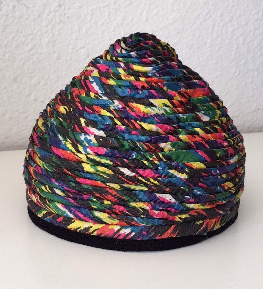 Vintage 60s Folded Silk Multi-Colored Hat Psychedelic 60s - Bucket Hat Fashion Sun Cap Outdoor Hat  main image 4