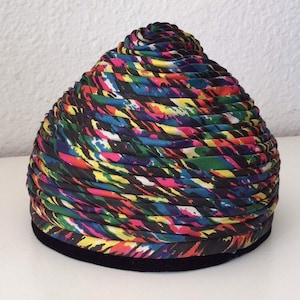 Vintage 1960s Folded Silk Hat Multi-Color Velvet Trim