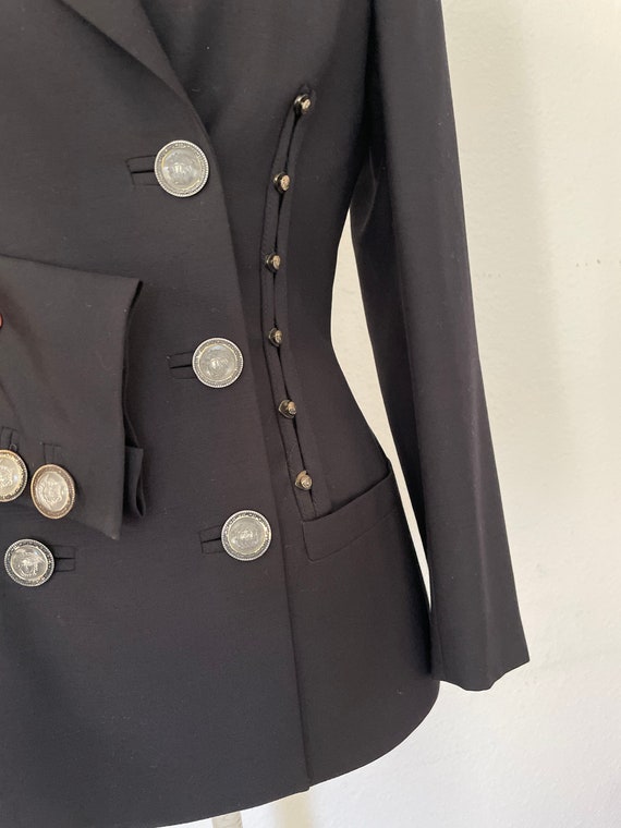 Vintage 1995 Gianni Versace Couture Ink Blue Fitted Blazer