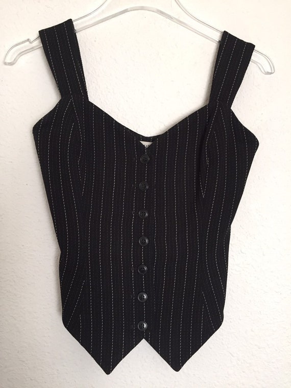 Vintage 80s Norma Kamali Top Vest Pinstripe