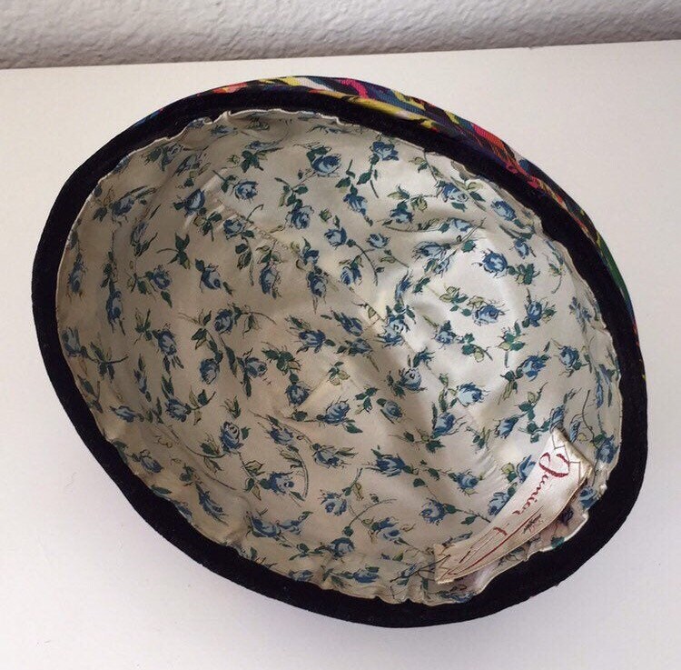 Vintage 1960s Folded Silk Hat Multi-color Velvet Trim - Etsy display picture 1