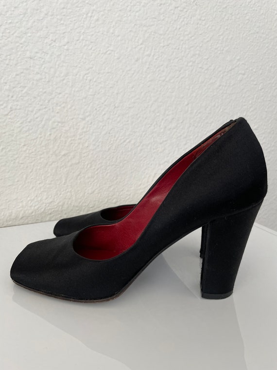 Vintage 90s YSL Silk Satin Peep Toe Pump - image 3