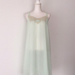 Vintage 1960s Van Raalte Pastel Mint Nightgown Slip Lace