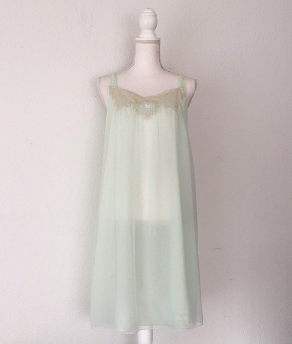Vintage 1960s Van Raalte Pastel Mint Nightgown Sli
