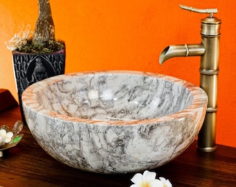 Marble washbasin 15 x 40cm | Round natural stone marble wash basin for bathroom or guest toilet | Polished countertop sink