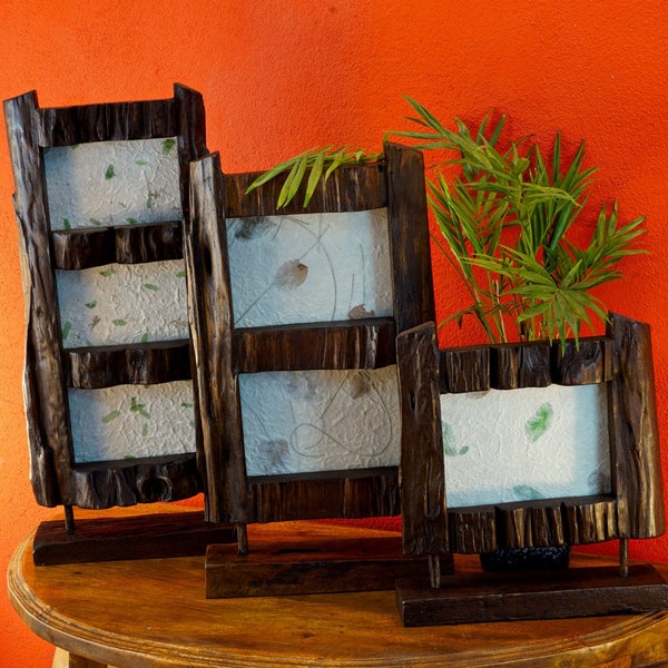 Cornice in legno con 1, 2 o 3 immagini | Collage di foto Cornice per foto da 28 a 51 cm in radica di teak da esporre in stile rustico